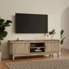 Luxenhome Mid-century Modern Tambour-style 2-door 63-inch Wide Tv Stand With Tray Top, Oak In Brown