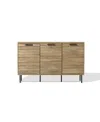 Luxenhome Mid-century Modern Wave 3-door 55.1-inch Wide Kitchen Sideboard Cabinet With Metal Legs In Natural,black