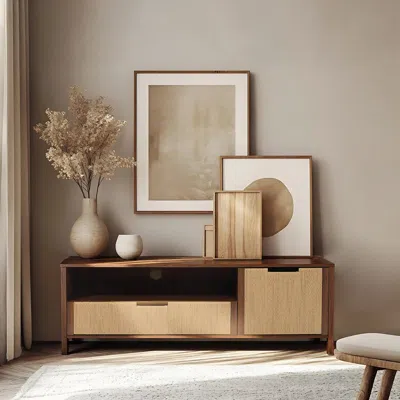 Luxenhome Mid-century Wood Tv Console Tables With Storage,walnut 55'' In Neutral