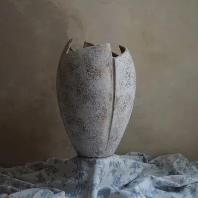 Luxenhome Milos Crack-open Stoneware Vase, 12.2" H In Gray