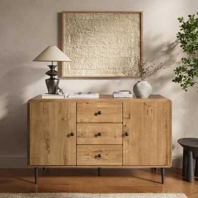 Luxenhome Mira Mid-century Modern Wood Buffet Cabinet With Storage, Oak 48" In Brown