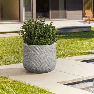Luxenhome Misty Gray Glen Pattern Mgo Round Planter