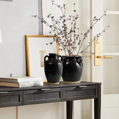 Luxenhome Mo Glazed Jug Terracotta Vase In Black