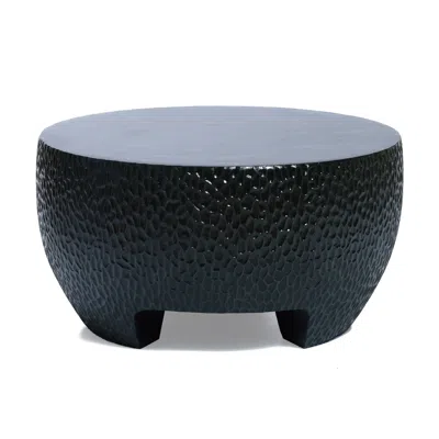Luxenhome Mod Round Cement Outdoor Coffee Table In Black