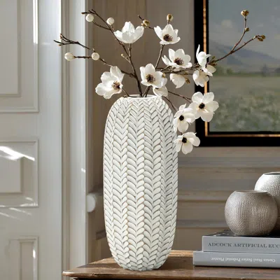 Luxenhome Modern Geometric Pattern Resin Vase Tall Vase, 17" H In White