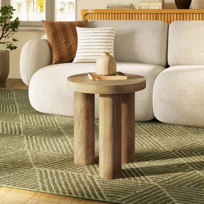Luxenhome Modern Oak Round End Table With Pillar Legs In Brown