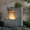 Luxenhome Modern Outdoor Water Fountain With Lights And Planter Feature In Gray