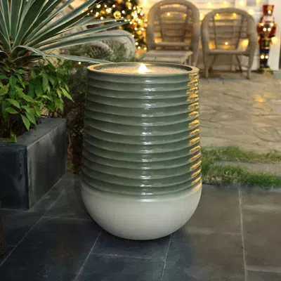 Luxenhome Modern Water Fountain With Lights – 27.56" Resin Fountain In Green