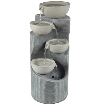 Luxenhome Modern Water Fountain With Lights – Gray Cement Tiered Bowls