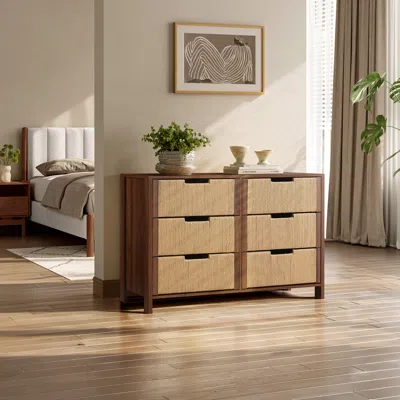 Luxenhome Modern Wood Storage Horizontal Dresser With 6-drawer,walnut In Brown