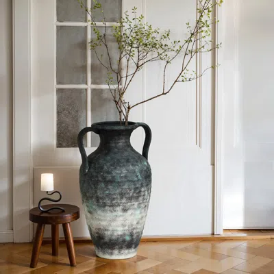 Luxenhome Mottled Gray Ceramic Vase Tall Vase, 18.5" H In Black