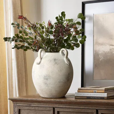 Luxenhome Multi-gray And White Terracotta Vase With Handles, 11" H
