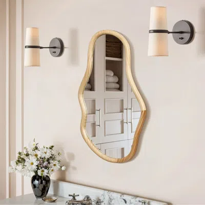Luxenhome Natural Pine Wood Frame Oblong Irregular Wall Mirror In Neutral