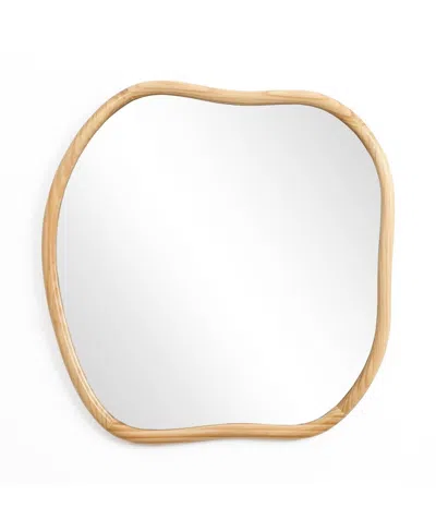 Luxenhome Natural Pine Wood Frame Square Irregular Wall Mirror, Accent And Vanity