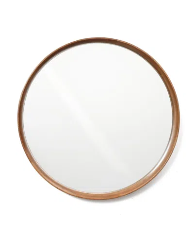 Luxenhome Natural Rubberwood Frame Round Wall Mirror In Brown