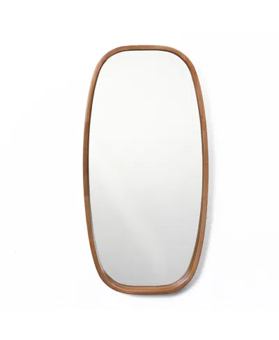 Luxenhome Natural Rubberwood Frame Rounded Rectangle Wall Mirror In Brown