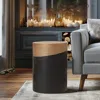 Luxenhome Natural Wood And Metal Round Accent Side Table In Multi