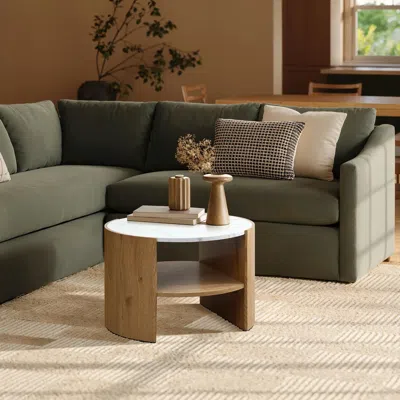 Luxenhome Natural Wood Finish Coffee Table With Faux Marble Top In Brown