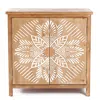 Luxenhome Natural Wood Floral Carved Accent Cabinet With Storage Rustic In Brown