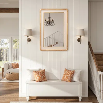 Luxenhome Natural Wood Rounded Rectangle Wall Mirror Home Decor, 35"h In Neutral