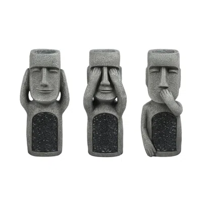 Luxenhome No Evil Garden Statues, W/solar Lights, Set Of 3 In Gray