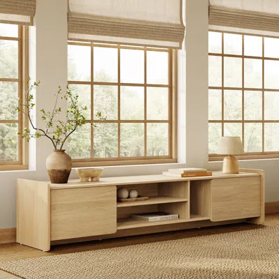 Luxenhome Noa Modern Tv Console Cabinet With 2 Doors And Rounded Corners, 71" In Neutral