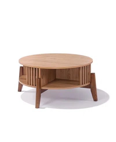 Luxenhome Oak Finish Manufactured Wood 31.5-inch Round Coffee Table With Rubberwood Legs In Brown