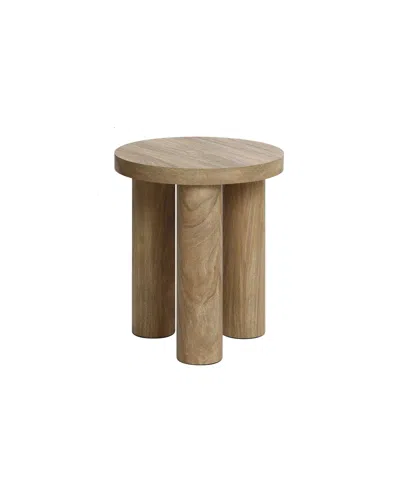 Luxenhome Oak Finish Manufactured Wood Round Side Table With 3 Pillar Legs In Oak Wood