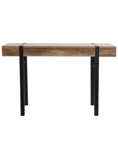 Luxenhome Oak Finish Mdf Wood Black Metal Console Entry Table In Brown,black