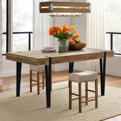 Luxenhome Oak Finish Mdf Wood Black Metal Dining Table In Brown