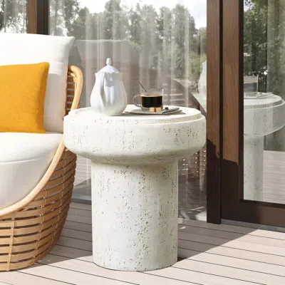 Luxenhome Off White Mgo Round Side Table, 18.5'' H