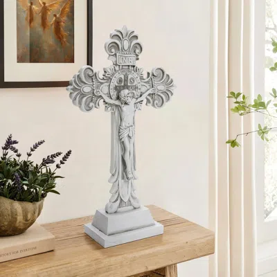 Luxenhome Off White Polyresin Holy Cross Jesus Crucifix Statue, 1.6-feet Tall In Gray