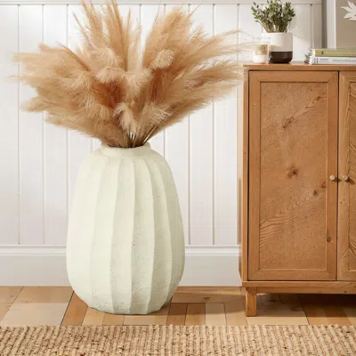 Luxenhome Off White Round Modern Fluted Vase In Neutral