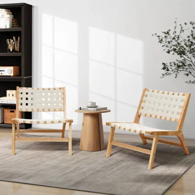 Luxenhome Ojai Faux Leather Accent Chair, Set Of 2 In Neutral