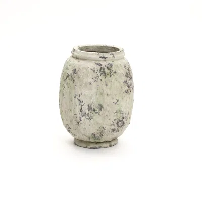 Luxenhome Old-world Distressed White Round Terracotta Vase,10'' In Gray