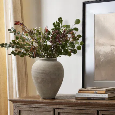 Luxenhome Old-world Gray With Brown Round Terracotta Vase,12''