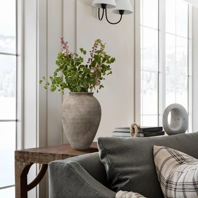 Luxenhome Old-world Gray With Brown Round Terracotta Vase,14.8''