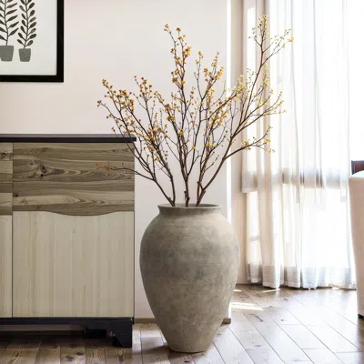 Luxenhome Old-world Gray With Brown Round Terracotta Vase,17.4''