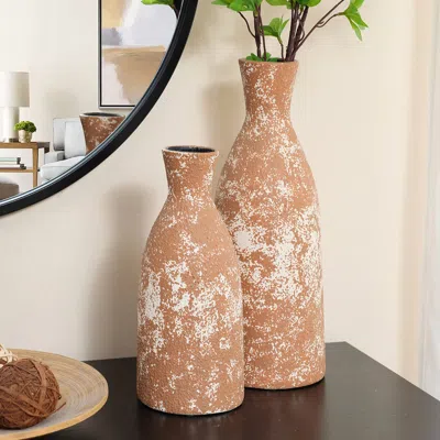 Luxenhome Olla Stoneware Vase, 15.9" H In Brown