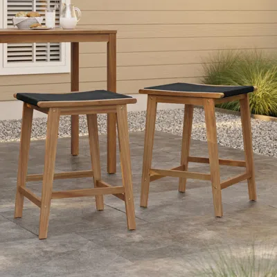Luxenhome Outdoor Acacia Wood  Counter Height Stools, Set Of 2 In Brown