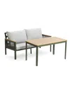 Luxenhome Outdoor Aluminum With Wood-style Plastic Loveseat Sofa With Cushions And Coffee Table Set In Green,brown