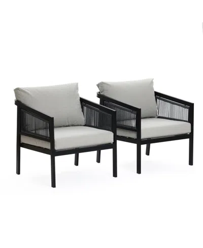 Luxenhome Outdoor Black Steel With Pe Rope Armchairs With Cushions, Set Of 2 In Black,gray