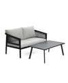 Luxenhome Outdoor Black Steel With Pe Rattan Loveseat With Cushions And Coffee Table Set In Black,gray