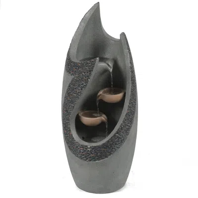 Luxenhome Patio Fountain With Led Lights – Modern Gray Cement Curve Design