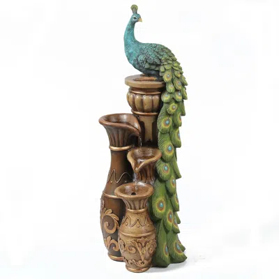 Luxenhome Peacock Fountain With Led Lights In Multi