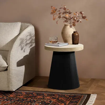 Luxenhome Pedestal Side Table Black Base With Tree Burl Texture
