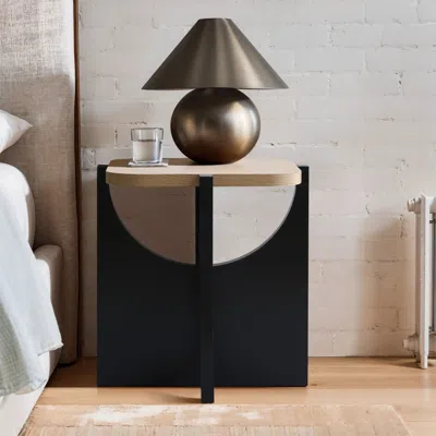 Luxenhome Pedestal Side Table With U-shaped Cross Base Modern Accent In Black