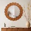 Luxenhome Pine Wood Frame Round Wall Mirror In Brown