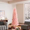 Luxenhome Pink Pencil Artificial Tree With Warm White Lights, 6ft In Pink