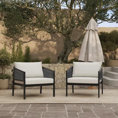 Luxenhome Pismo Black Steel & Pe Rope Outdoor Armchairs, Set Of 2